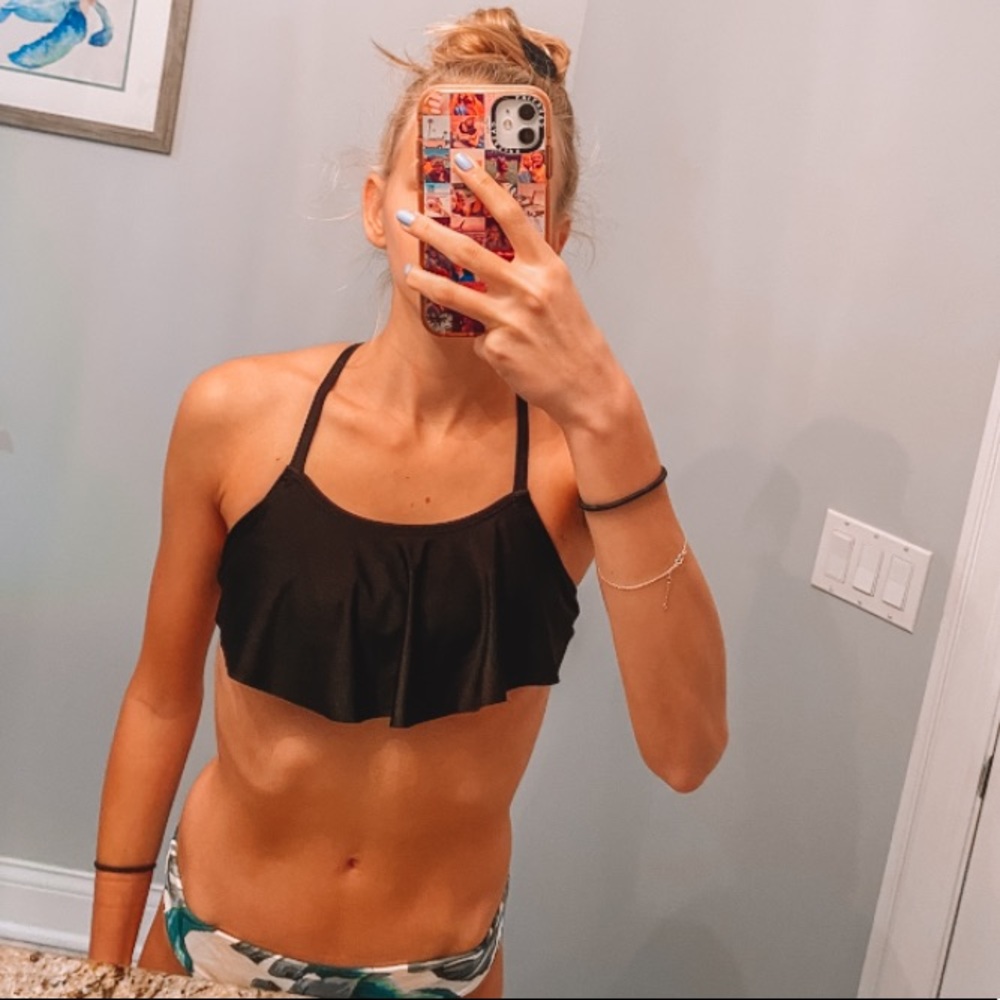 ruffle bikini top black